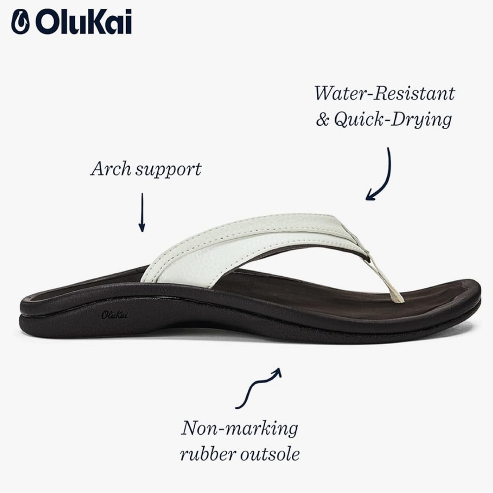 NWT [OluKai] Ohana Bight White/Hua Slip-On Flip Flop Thong Sandals Women’s 5.0 - Picture 4 of 16
